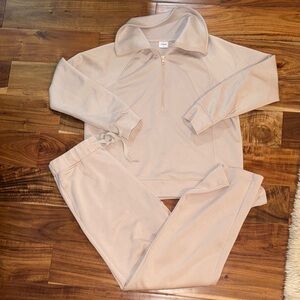 Beige Zip-Up Sweatshirt and Joggers Set